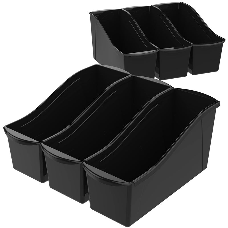 Storex Large Book Bin - Interlocking Plastic Organizer for Home, Office, and Work Space - Black, 6-Pack (70109E06C) - Image 1